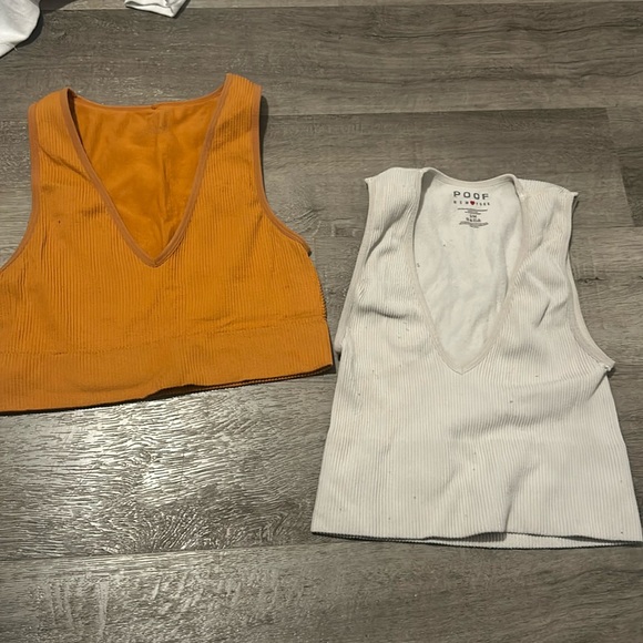 2 V cut tank tops, orange and cream - Picture 1 of 2